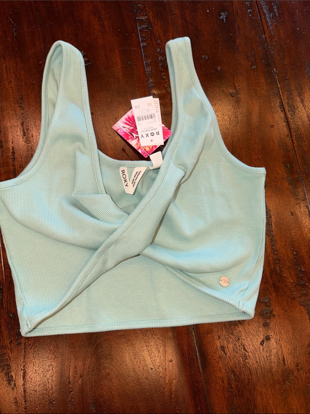 Roxy Cross-Front Ribbed Crop Tank Top - Aqua